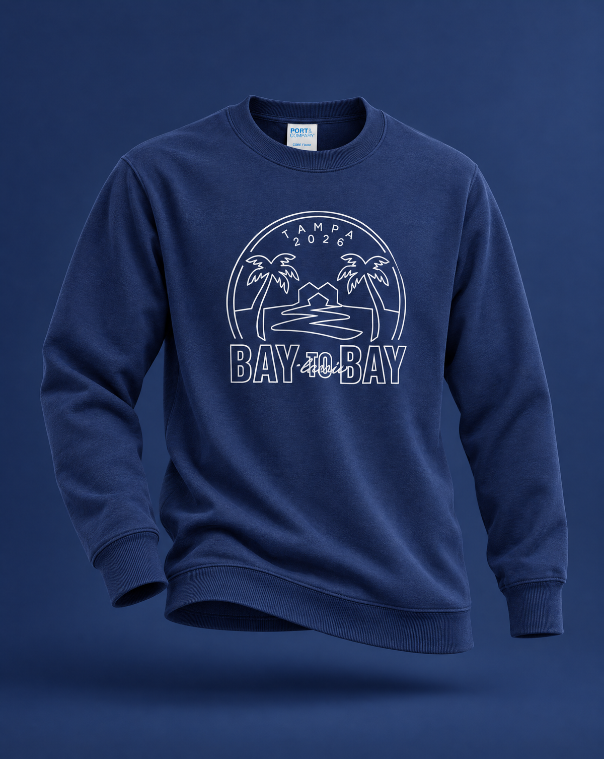 Bay to Bay Classic navy youth crewneck sweatshirt, front view