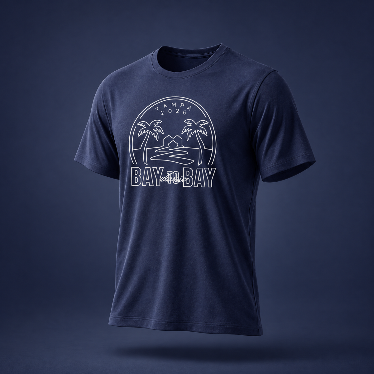 Bay to Bay Classic navy adult performance T-shirt, front view