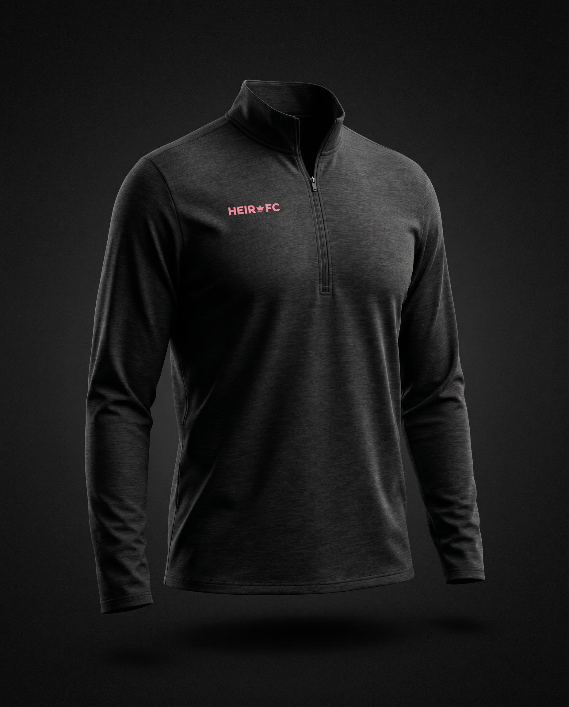 Black long-sleeve shirt with 'HEIR FC' logo on a dark background
