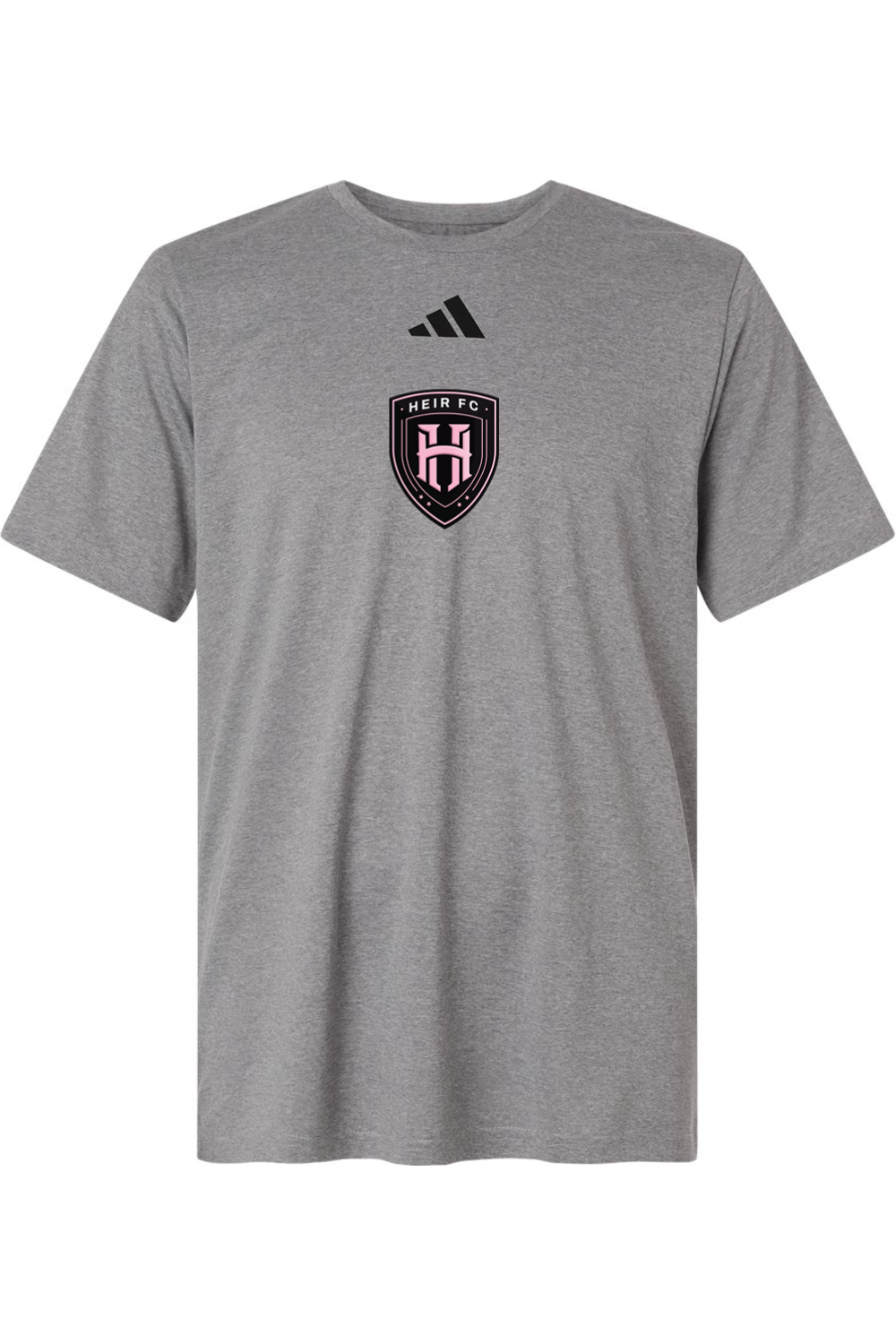 Gray t-shirt with a logo on a white background