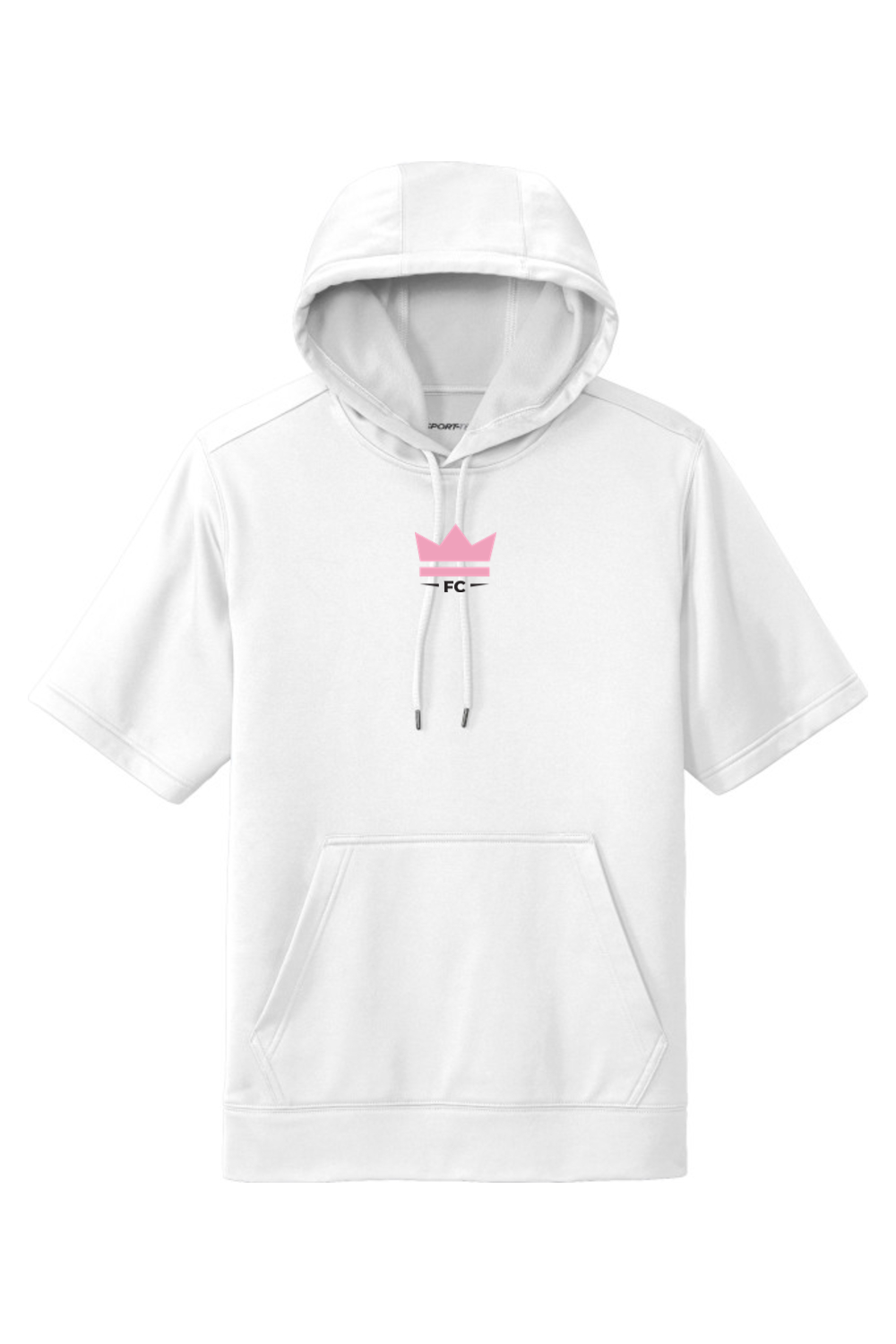 White hoodie with 'Westlake' text on a white background