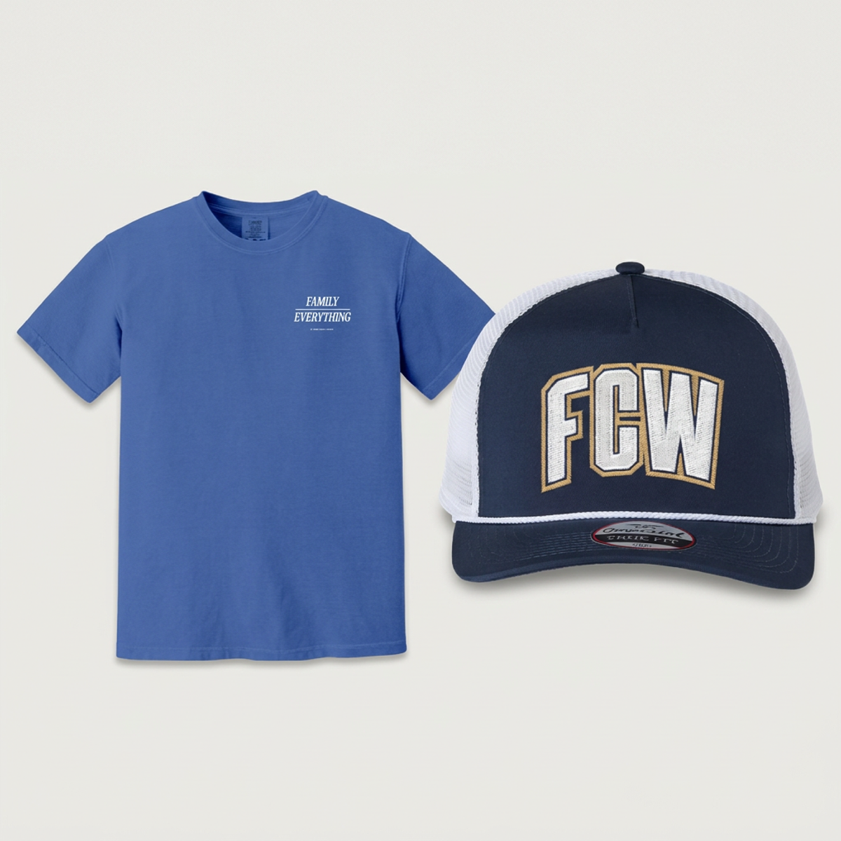 FC Westlake family bundle with blue T-shirt and navy-and-white cap