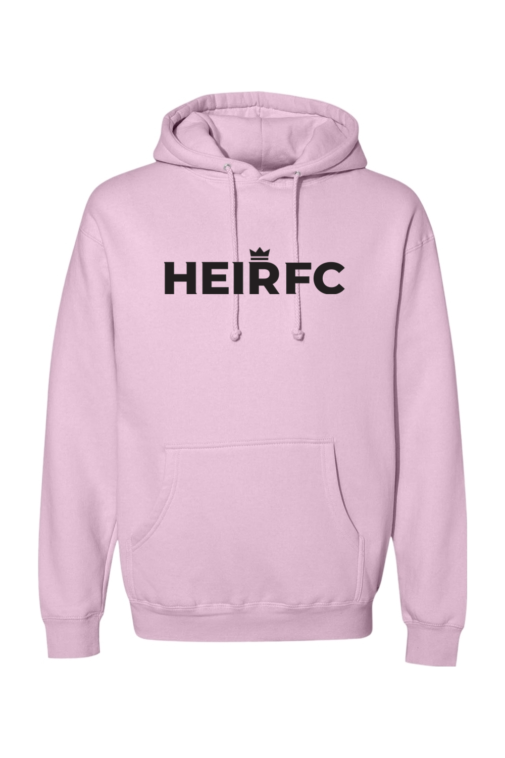 Pink hoodie with 'HEIRFC' text on a white background